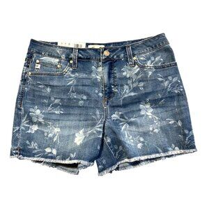 Seven7 Womens Weekend Short Floral Print Denim Size 10 Fray Hem Comfort Stretch